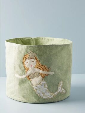 Anthropologie Green Mermaid Fabric Bin